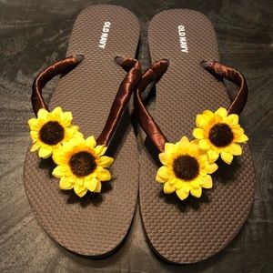 Sunflower Embellished Flip Flops